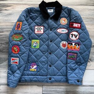 OBEY Quilted Patch Jacket Blue Corduroy Collar Men’s Size M